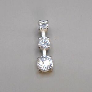 Sterling Silver Necklace Pendant with 3 CZ Stones 3/4" Drop Stamped 925